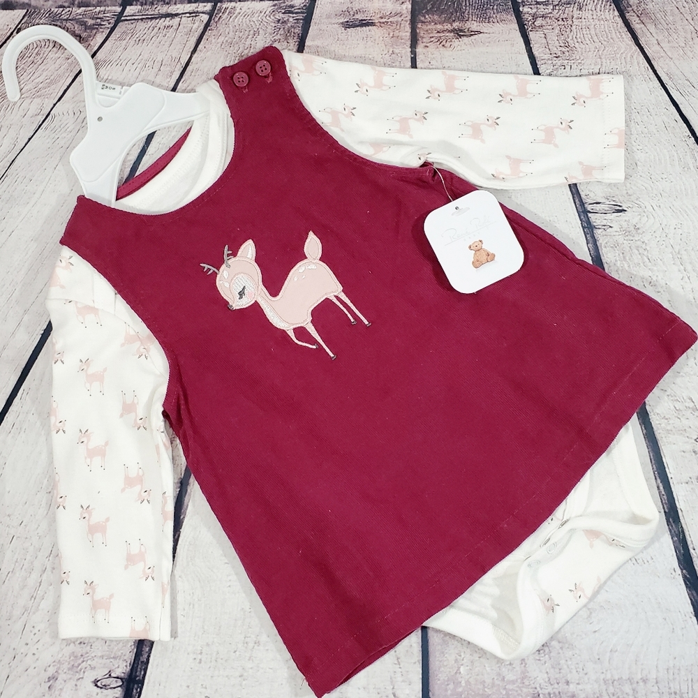 BABY GIRL BURGUNDY CORDUROY & DEER SET